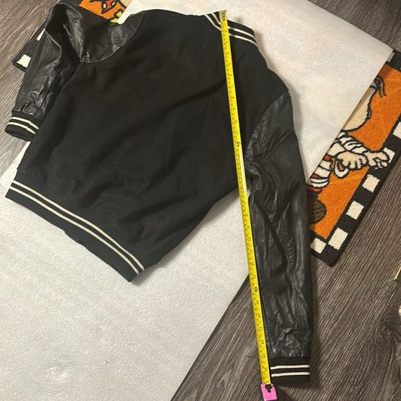 Forever 21 Faux Leather Black/White Moto Varsity Bomber Jacket S Thriller Biker - Picture 11 of 14